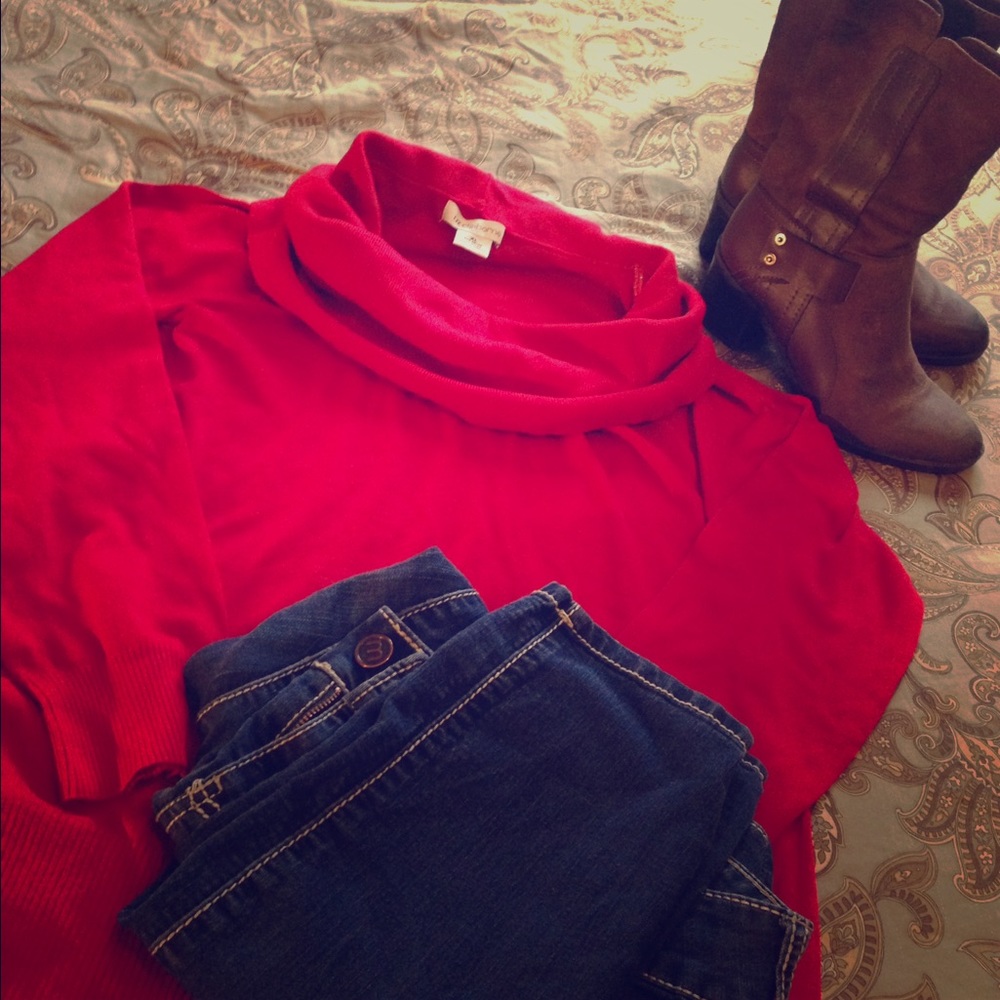 Liz Claiborne red cowl neck sweater.