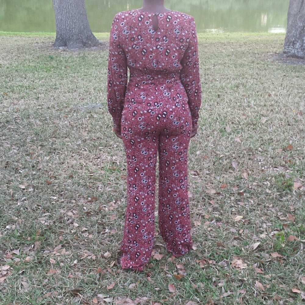 Vintage Free People Jumpsuit Floral Boho Red 6 Retro Romper Hippie - Picture 3 of 5