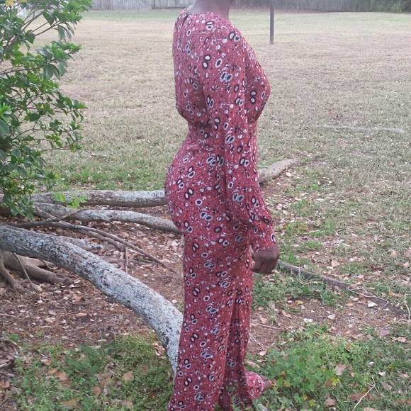 Vintage Free People Jumpsuit Floral Boho Red 6 Retro Romper Hippie - Picture 2 of 5