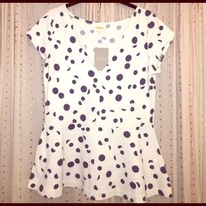 Deletta Anthropologie Polka Dot Peplum Top L