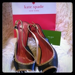 Kate spade heel black tan open toe shoe sandals