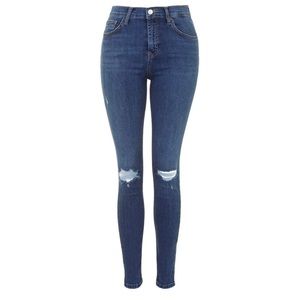 Topshop Jamie ripped skinny jeans W26L30,mid denim