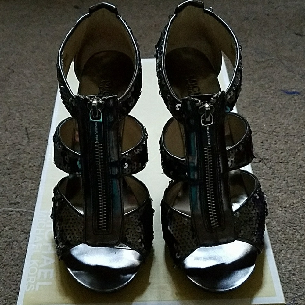 Michael Kors sequins/metallic leather heels