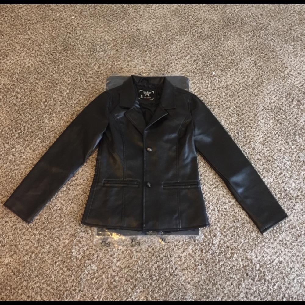 Womens black leather emporio armani jacket