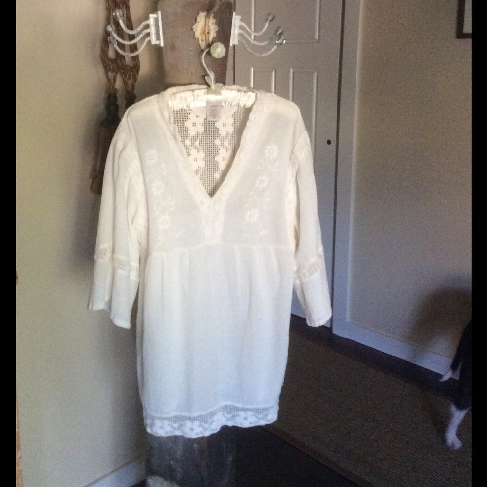 Authentic all cotton crochet panel tunic offwhite