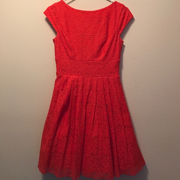 Coral cap-sleeve lace skater dress - Picture 1 of 2