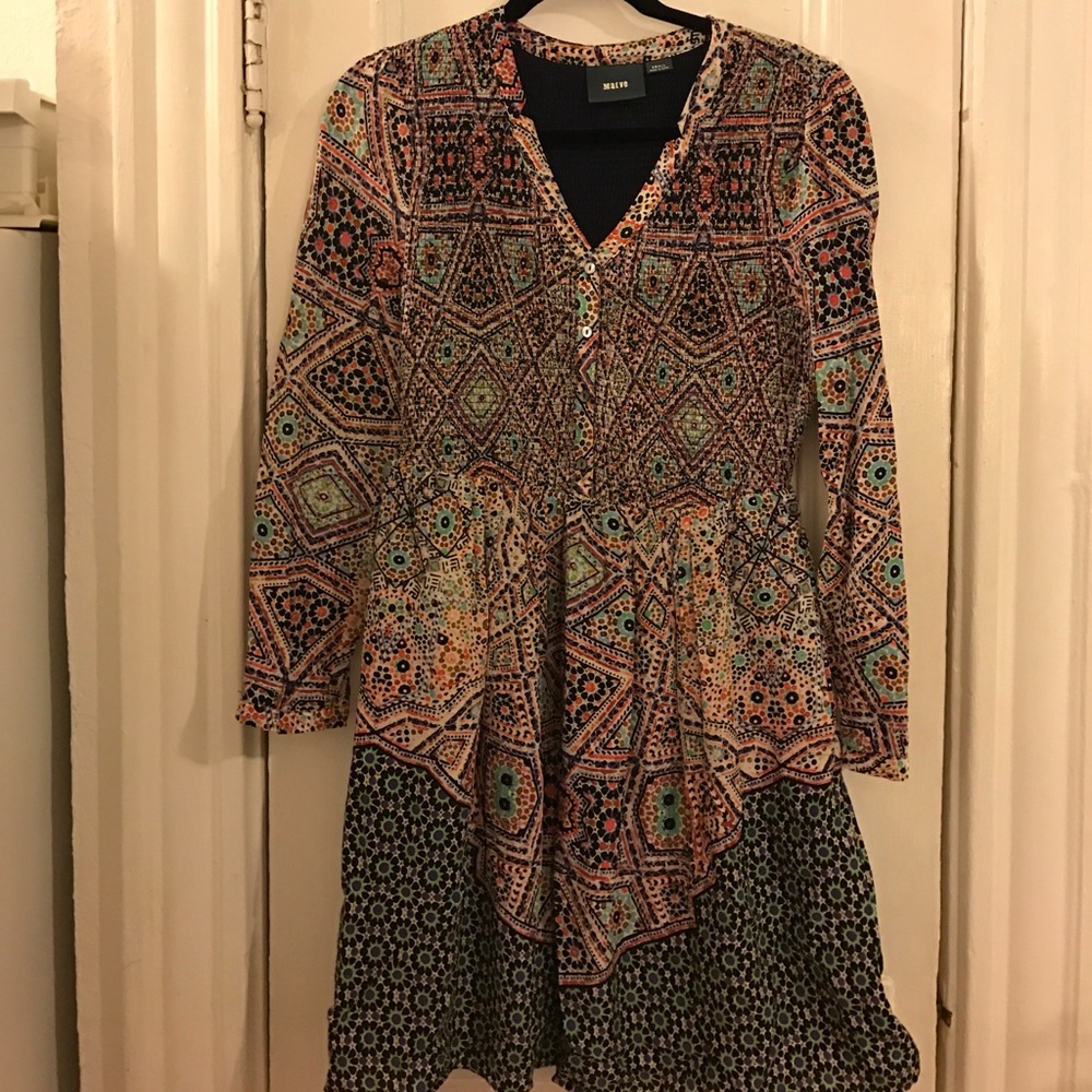 Light print dress with smocked waist