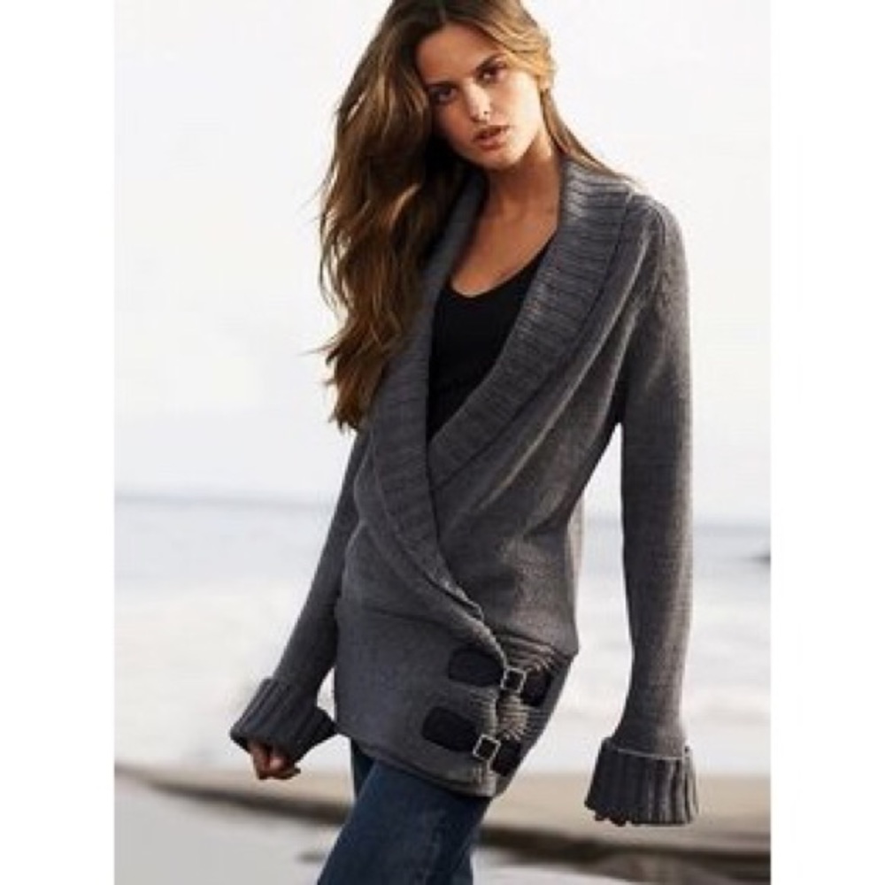 Victoria's Secret Gray Wrap Sweater with Buckles