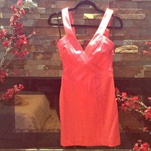 Coral Satin Bebe dress! Never worn!