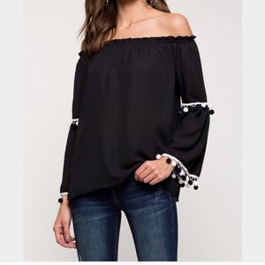 Pom pom off shoulder top