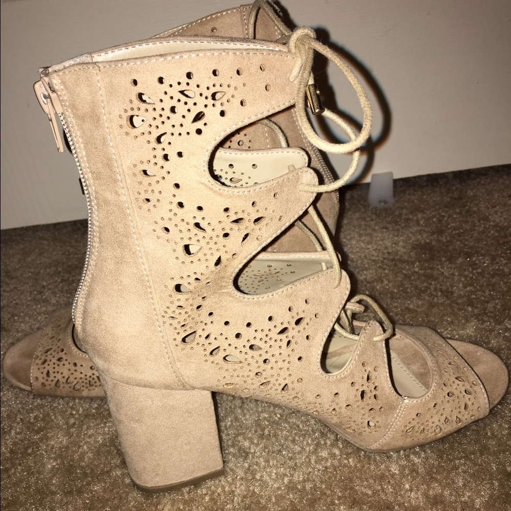 Nude suede heels