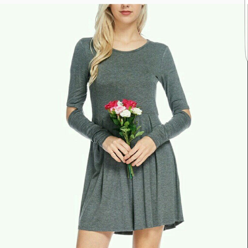 Elbow Cutout Gray Shift Dress