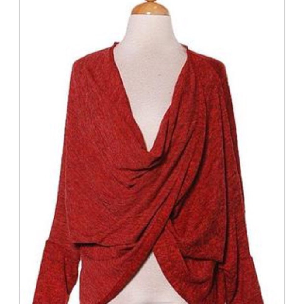 Red long sleeve draped sweater