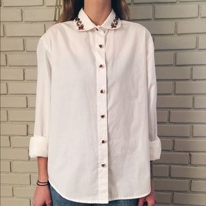 Vintage Embroidery Floral Button Up