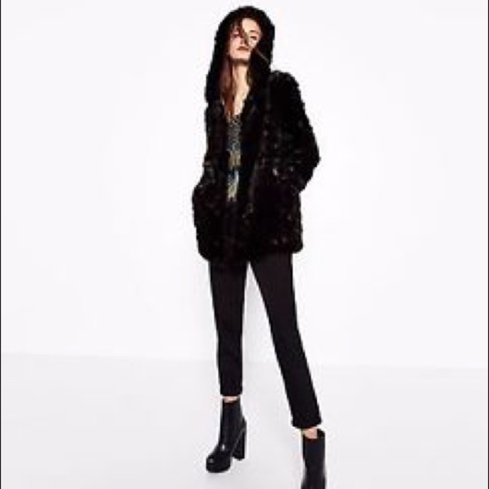 Zara COAT WITH FAUX FUR HOOD
