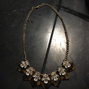 J. Crew Leopard and crystal statement necklace