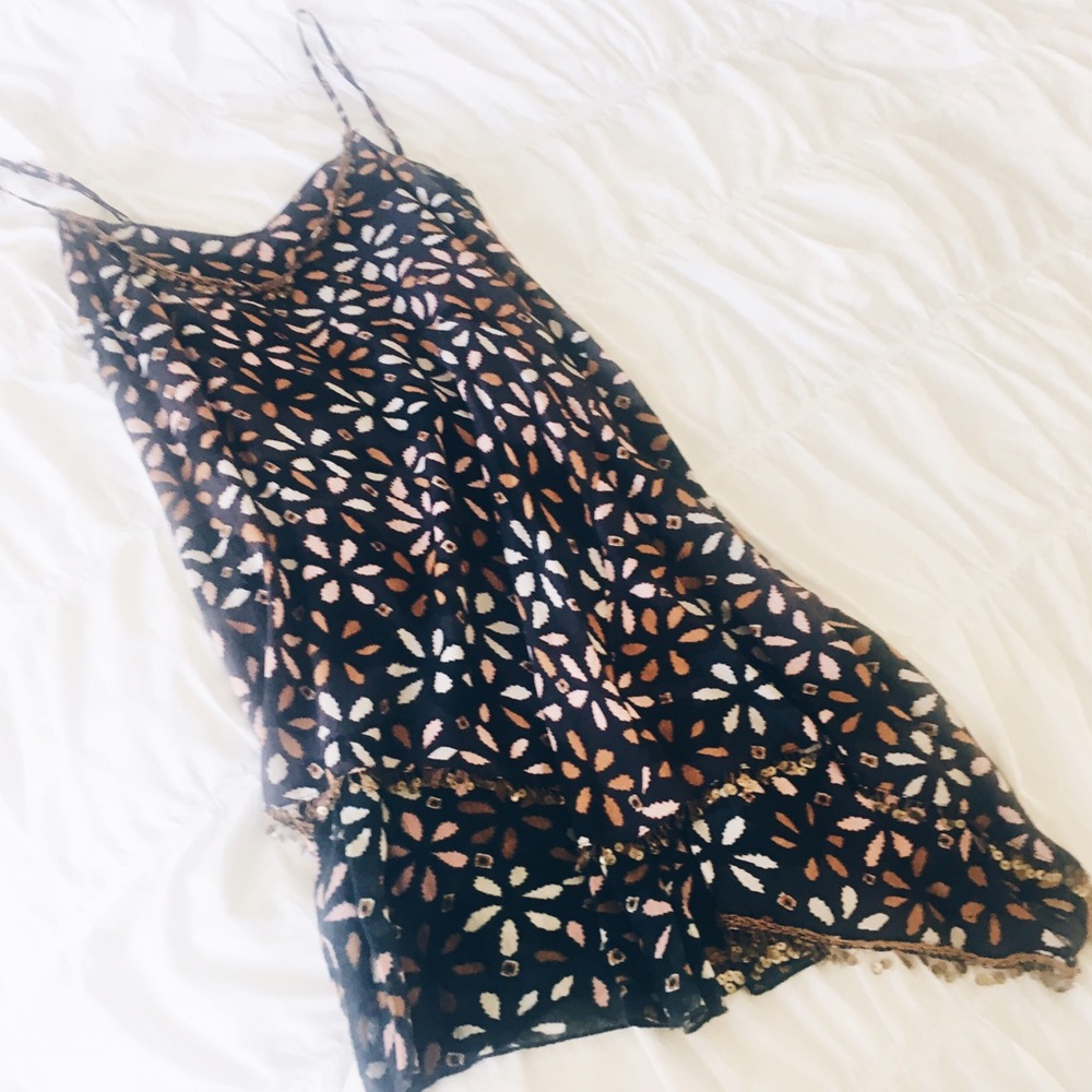 Free People Sequin Detail Navy Floral Dress