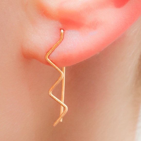 Chevron zig zag threader earrings Silver Gold Rose - Picture 2 of 6