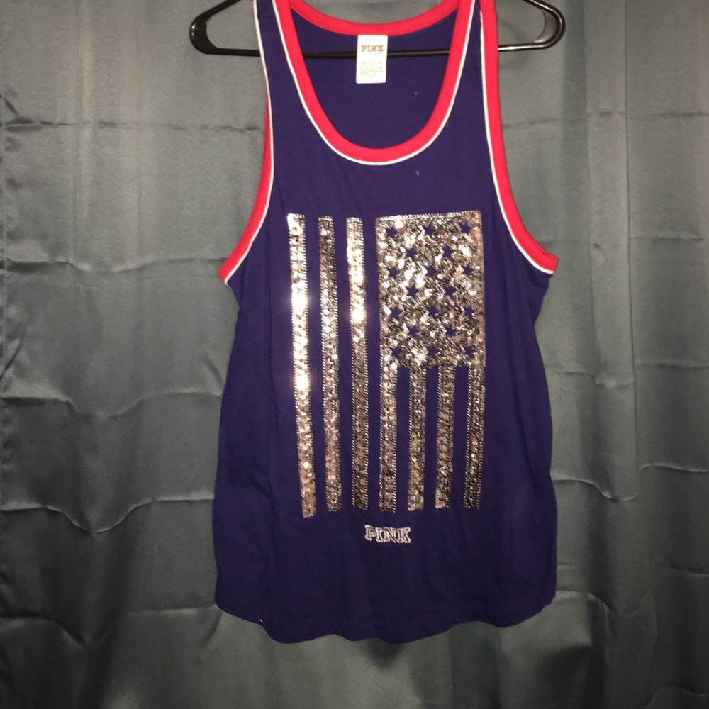 PINK Sequin American flag tank top