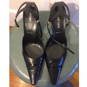 Helmet Lang black ankle strap heels