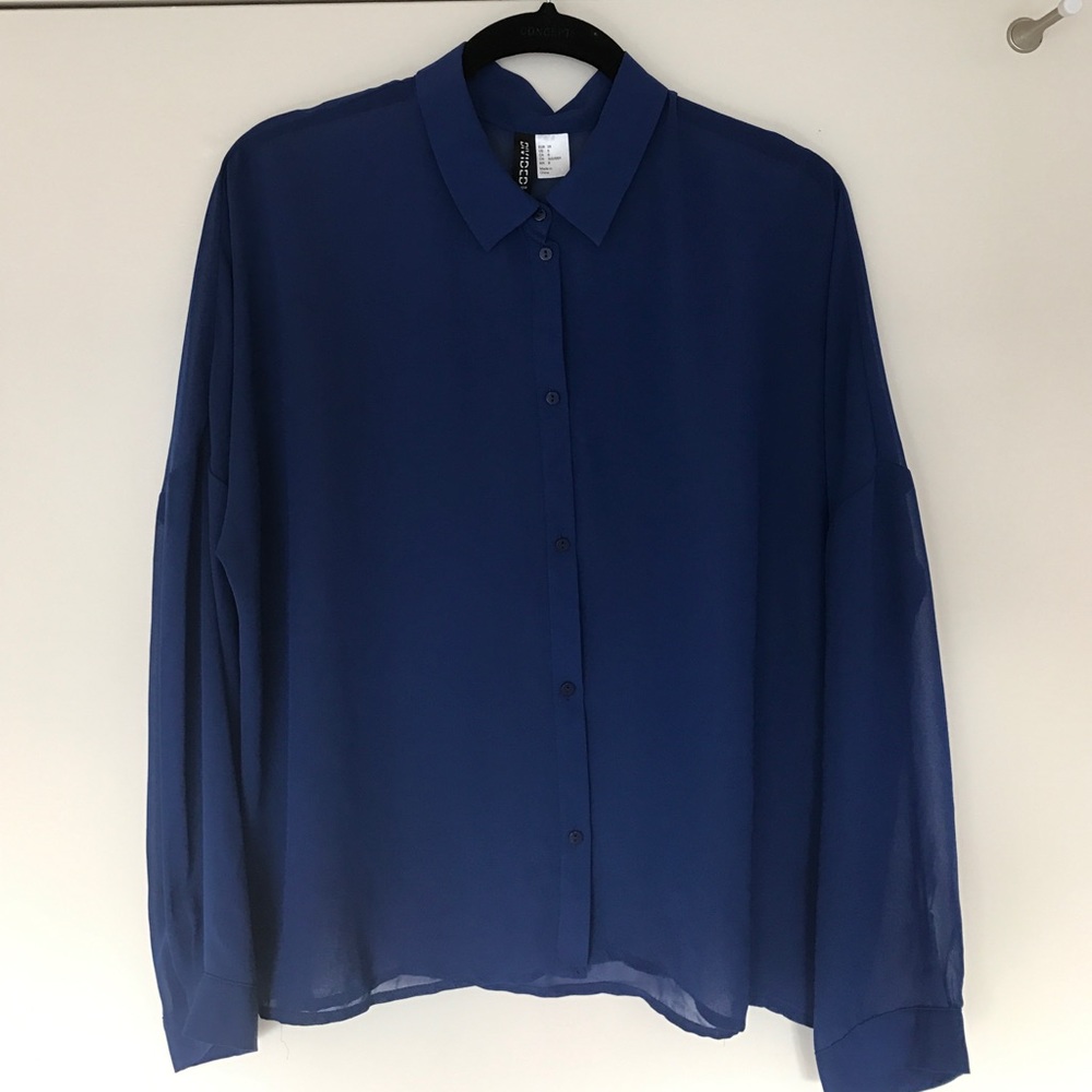 Blue Chiffon Button Up Blouse