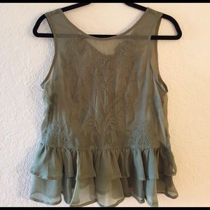 Guess green ruffle top