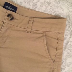 American Eagle Khaki Midi Stretch Shorts