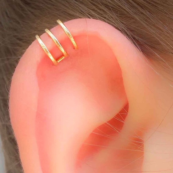 14k/925 Triple Hoop ear cuff - Picture 2 of 8