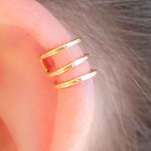 14k/925 Triple Hoop ear cuff - Picture 3 of 8