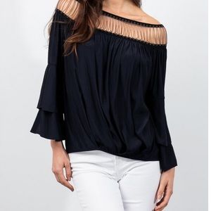 Lola and Sophie Chain Trim Off-Shoulder Top