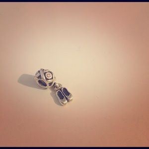 Silver with pink rhinestone ballet slipper bead