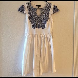 Caroline Morgan white dress with blue detail