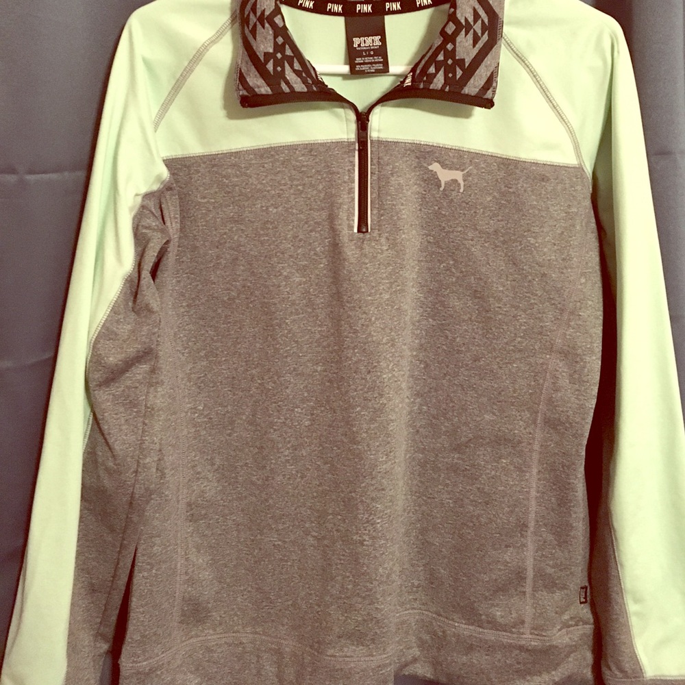 Mint green and gray sporty half zip PINK