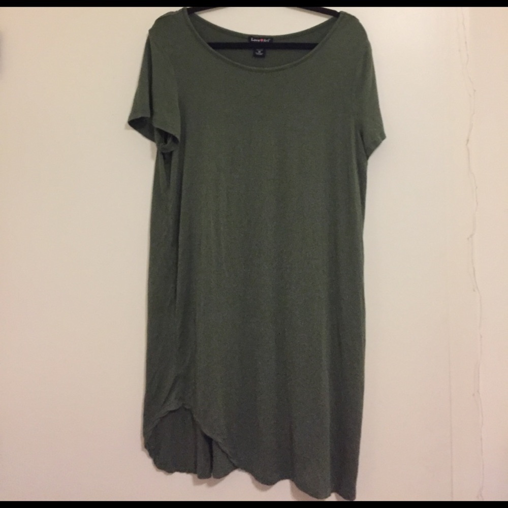 Love Ari Green Shirt Dress with Curved Hem