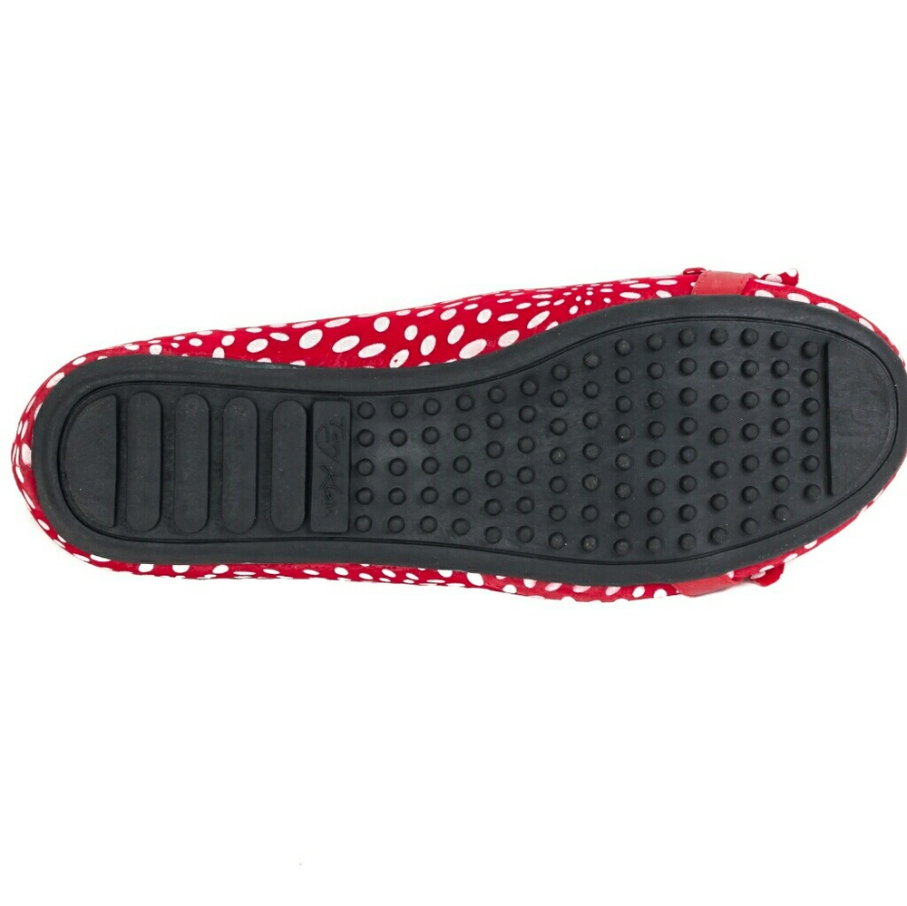 Women Polka Dot Ruffled Ballet Flats, b-1624, Red - Picture 3 of 4