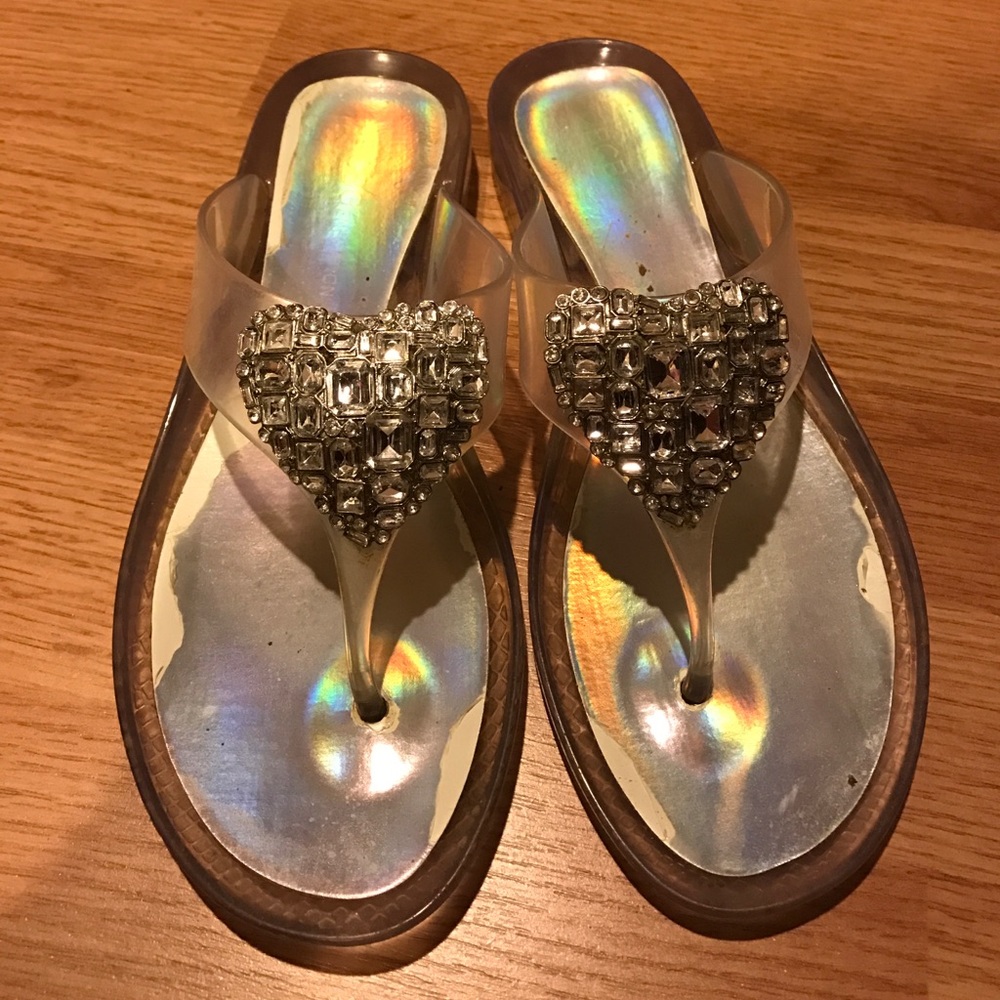 BCBG clear jelly Heart ❤️ rhinestones flip flops