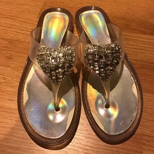 BCBG clear jelly Heart ❤️ rhinestones flip flops