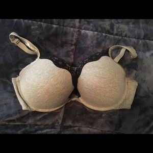 Cotton grey and black lace push up plunge