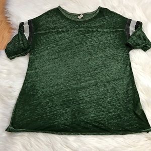 Free People Green Mid Sleeve Sheer Top