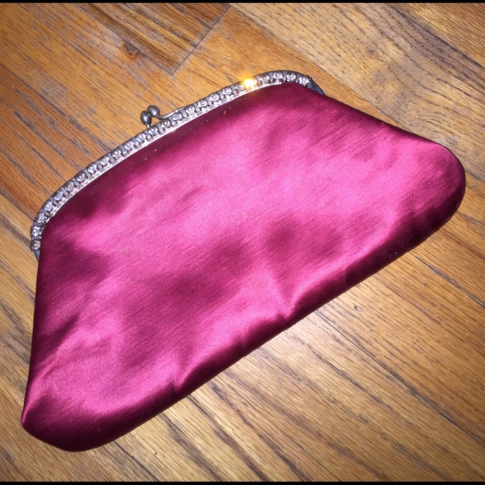 Vintage Red Satin Clutch with Rhinestones