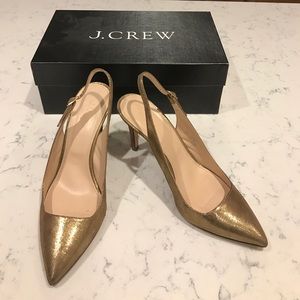J. crew gold sling back pumps