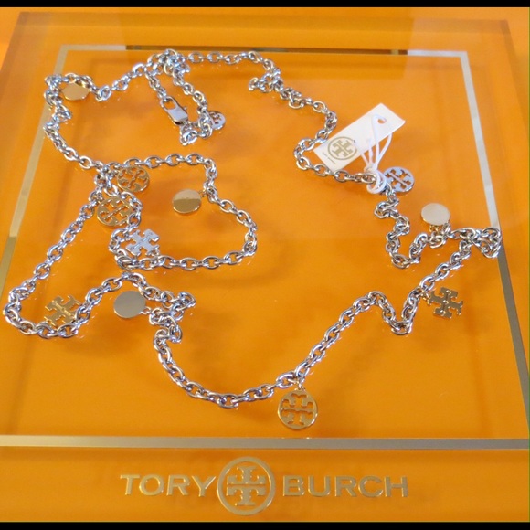 NWT Tory Burch Silver Gold Rosary Station Necklace - Picture 2 of 4