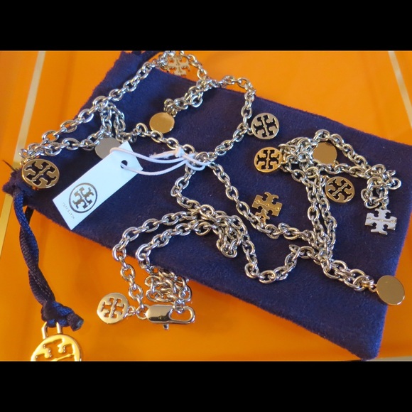 NWT Tory Burch Silver Gold Rosary Station Necklace - Picture 3 of 4