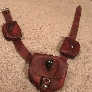Real Leather Detailed Festival Hip Pouch w/ Stone
