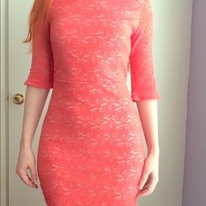 ModCloth Hot pink/coral lace cocktail mini dress