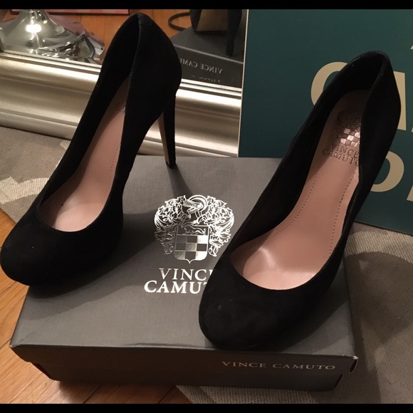 Vince Camuto Sarika Black Suede Heels - Picture 3 of 6