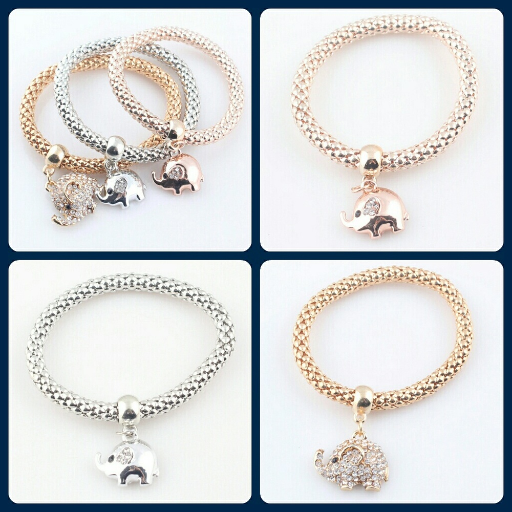 Austrian Crystal Tri-Tone ELEPHANT Charm Bracelet - Picture 2 of 3