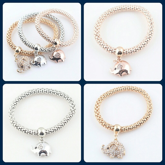 Austrian Crystal Tri-Tone ELEPHANT Charm Bracelet - Picture 2 of 3