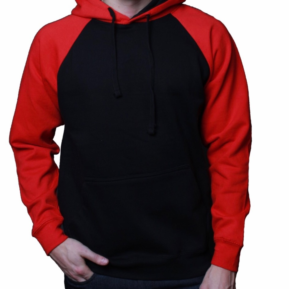 Brand New Unisex Black and Red Raglan Hoodie