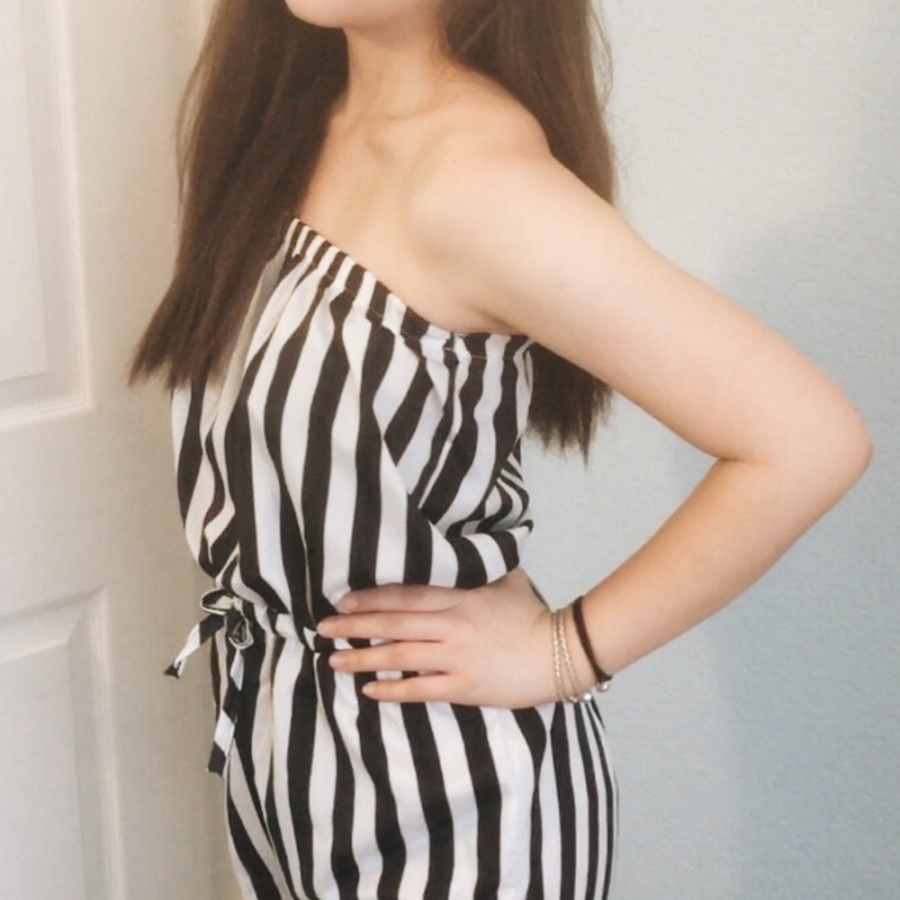 Striped Strapless Jumpsuit